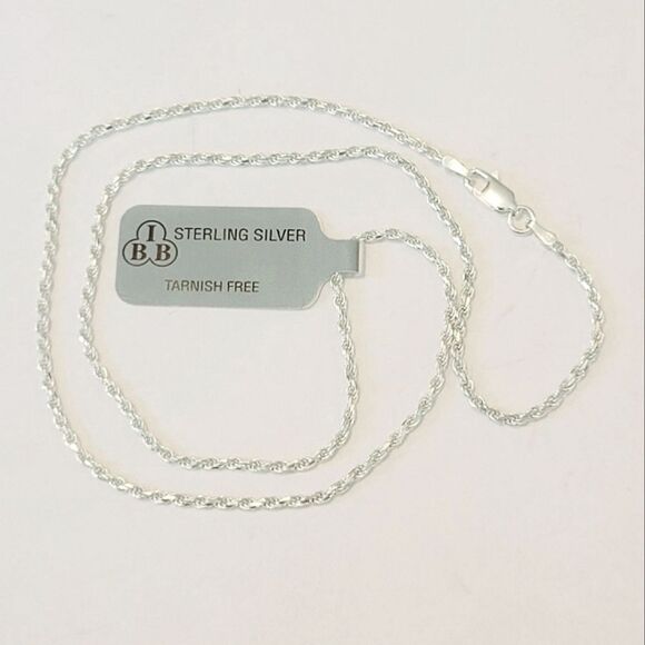 IBB Sterling Silver Diamond Cut Rope Necklace Chain 18" - Picture 2 of 5